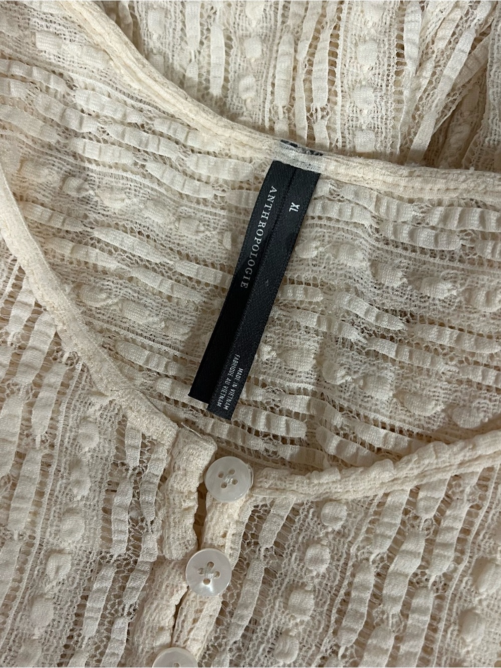 Anthropologie Cream Textured Ruffle-Smock Blouse - Picture 4 of 4